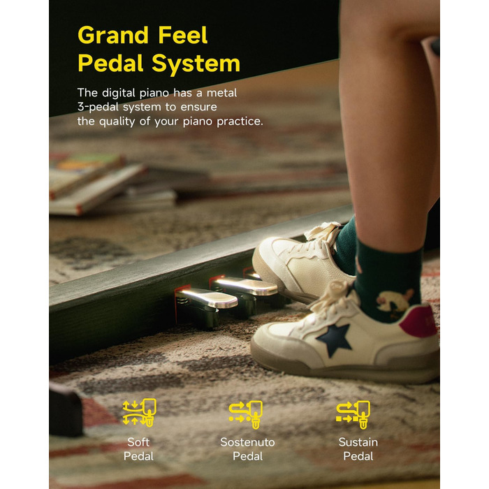 Цифрове піаніно Donner DDP-95 для початківців з 88 важними клавішами, підключення Bluetooth, LCD дисплеєм 11*5 см, 610 тембрів, 600 ритмів, 3 навчальні режими, чорний колір