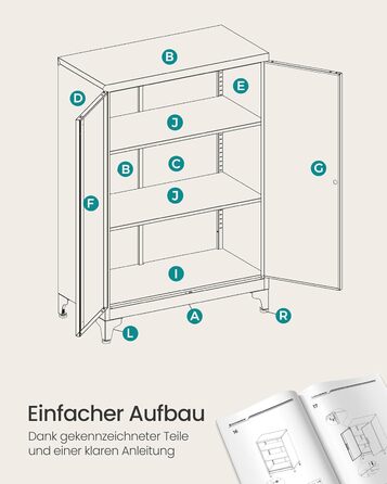 SONGMICS File Cabinet, Multi-Purpose Cabinet, Office Cabinet with 2 Doors, Lockable Cabinet, Steel Storage Cabinet, for Study Room, Living Room, Matte White OMC012W01 (60B cm, Matte Grey)