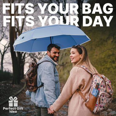 Royal Walk: Чоловічий та жіночий парасолька-тростина, штормовий, автоматичний, з подвійним покриттям, шіферно-блакитний, з дерев'яною ручкою