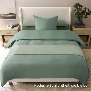 Комплект постільної білизни 135x200 зелений, бавовна, 4 частини (2 наволочки 80x80, 1 простирадло 135x200) з замком-блискавкою, сертифікат ÖKO-TEX