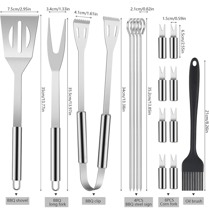 Набір інструментів для гриля BBQ, 16 шт. з нержавіючої сталі. Барбекю-утиліті, кухонні аксесуари для гриля, барбекю, приготування їжі на відкритому повітрі, для сім'ї, саду, вечірки