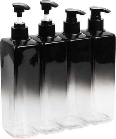 4 флакони для шампуню, мила та гелю для душу, 500 мл, з дозатором, наклейки, градієнт чорного кольору