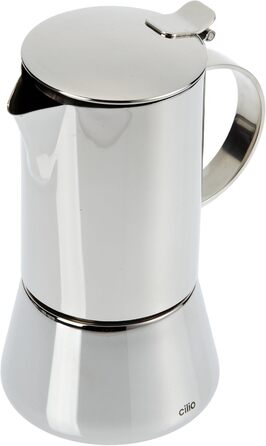 Cilio AIDA Espresso Maker 4 Cups | Polished Stainless Steel | Suitable for all stovetops, including induction | Ø 9cm, H:17.5cm | Italian Coffee Machine | Cafetera Polished Stainless Steel 4 Cups