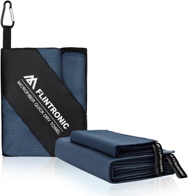 Рушник мікрофібра Flintronic, 200x100 см, великий для ванни, швидковисихаючий, спортивний, туристичний, пляжний, для тренажерного залу, сауни (Морська синя, 180x60 см + 80x40 см)