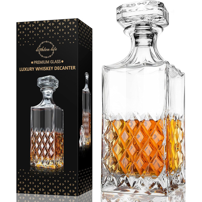 LIGHTEN LIFE Whisky Decanter 849 ml Lead-Free Whisky Carafe with Stopper in Gift Box, Crystal Scotch Decanter, Premium Bourbon Decanter, Spirits Decanter for, Bourbon, Carafe for Men