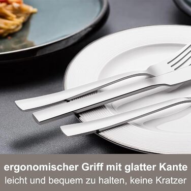 12-Piece Cutlery Set, 60-Piece Stainless Steel Cutlery Set, Eating Utensil Set with Knife, Fork, and Spoon, Stainless Steel Cutlery for Family/Party/Restaurant, High-Gloss Polished & Dishwasher Safe