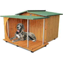 Будка для собак Legno Oasi E з верандою, з масивного дерева, для німецької доги, 121x133xH87 см