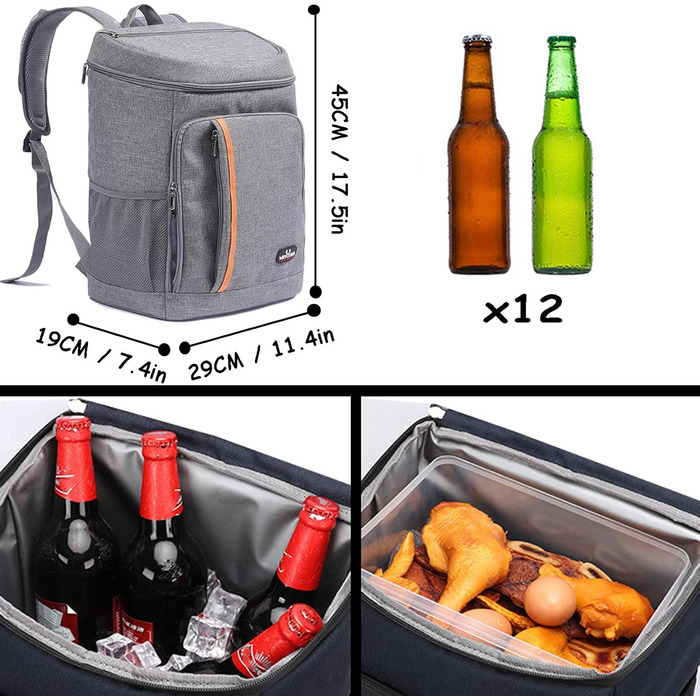 Терморюкзак 26L Kühl: ізольована сумка-холодильник для пікніків, походів, кемпінгу, риболовлі та роботи (сірий)