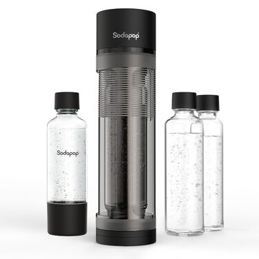 Sodapop Logan - Газований пристрій для води з пляшками (850 мл + 600 мл + PET 850 мл), Чорний матовий, 42.6 см