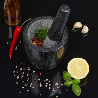 Морська галькова ступка Relaxdays з пестиком, чорна, 13 см, 500 мл - для спецій та трав