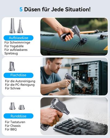 Електричний пилосос-піногенератор Orantronx Air Duster 200000 об/хв, 4-ступенева регулювання, акумуляторний, USB-зарядка, для ПК, клавіатури, авто, дивану, ноутбука, дому, вулиці