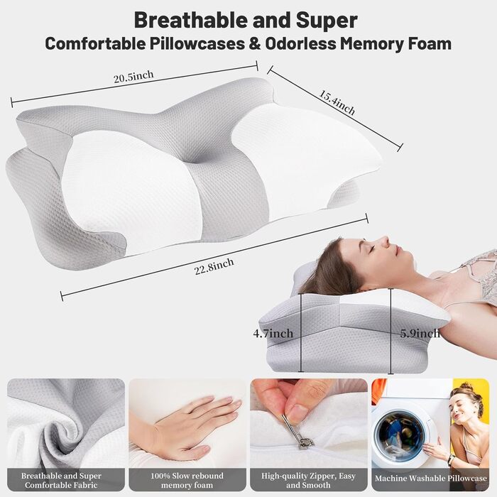 Ортопедична подушка для шиї 2-в-1 з ефектом пам'яті (Memory Foam), з регулюванням висоти