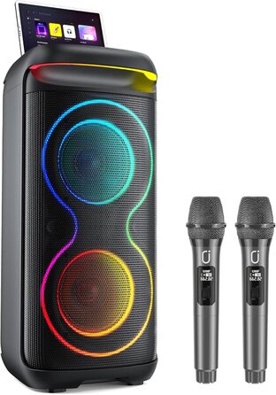 Караоке машина HWWR T20 з 2 мікрофонами, Bluetooth, RGB-підсвічуванням, TF/USB, AUX, Rec. Партійна колонка для дому та вечірок. Підтримка TWS.