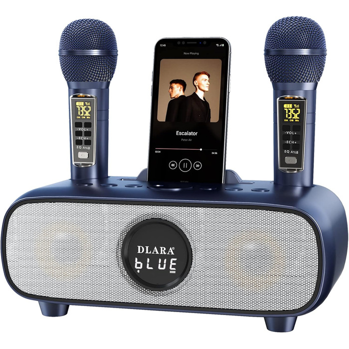 Караоке-машина DLARA Upgrade з Bluetooth, USB, TF-карткою та мікрофоном, портативна, для дорослих та дітей, з підставкою, AUX-in, PA-системою, блакитна Pro
