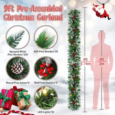 Гірлянда святкова новорічна LED, 2.7м, з 30 світлодіодами, на батарейках, для декорування дому