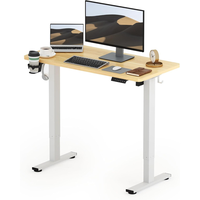 Електричний стіл Sanodesk з регулюванням висоти, 120x60 см, білий, з пам'яттю налаштувань, Ahorn+білий
