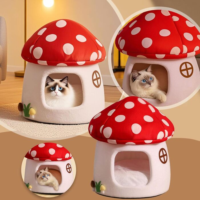 Кігтечка-ліжко для котів Pilz з знімним подушкою, м'яка та тепла, когтеточка-печеринка, для котів та маленьких собак (50x47см, Червоний)