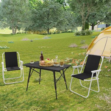 WOLTU Folding Camping Chairs, 2-Pack, Folding Chair, Comfortable Folding Stool, Lightweight Fishing Chair with Armrests for Picnic, Outdoor, Hiking, Garden, Balcony, (Black)