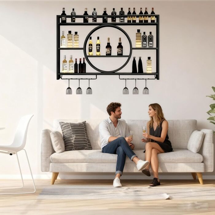 Настінна вітрина для вина Regal Metall: полиця для пляшок, барний органайзер, 100x15x80 / 140x15x80, чорний