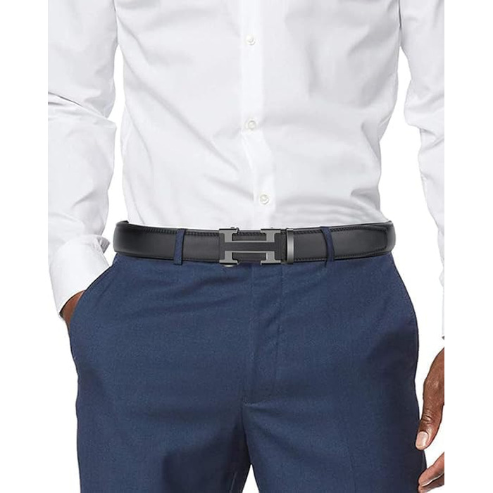 Чоловічий шкіряний ремінь з пряжкою Ratschengürtel, преміум якість, регульований, чорний, 124.5 см