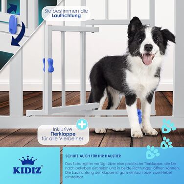 Захисний бар'єр KIDIZ для котів з люком, захист від дітей, турнікет для дитячих кімнат без свердління, поворотний, білий/блакитний, ширина 74-87 см
