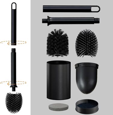 Силіконова щітка для унітазу Klobürste з нержавіючої сталі, чорна матова, з швидковисихним тримачем та 2 змінними насадками