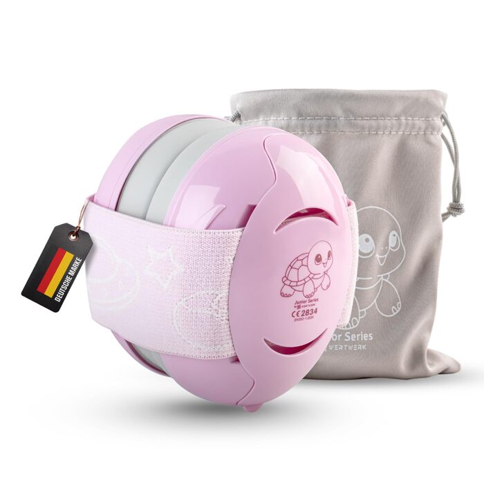 Навушники для захисту вух дитини 3-6 років. Комфортні, сертифіковані CE. Захист від шуму для концертів, подорожей та повсякденного використання. Без тиску на велике джерельце. Білі/Рожеві.