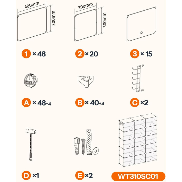 HOOBRO Shoe Rack with 8 compartments, shoe cabinet, for 32 pairs of shoes, 40 x 30 x 30 cm per compartment, narrow, with doors, plastic, for living room, bedroom, hallway, entrance, White EWT28SC01G1 (15 compartments, 120 x 30 x 150 cm), White)