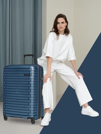 Чохол-валіза на колесах, середній, 45 x 25 x 66 см, розширюється до 75 літрів | з поліпропілену, 4 колеса, TSA-замок | Collection 04 (Темно-синій металік)