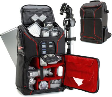 Рюкзак для камери USA Gear DSLR з відділенням для ноутбука 43,18 см, водонепроникний, з кріпленням для штатива (червоний)