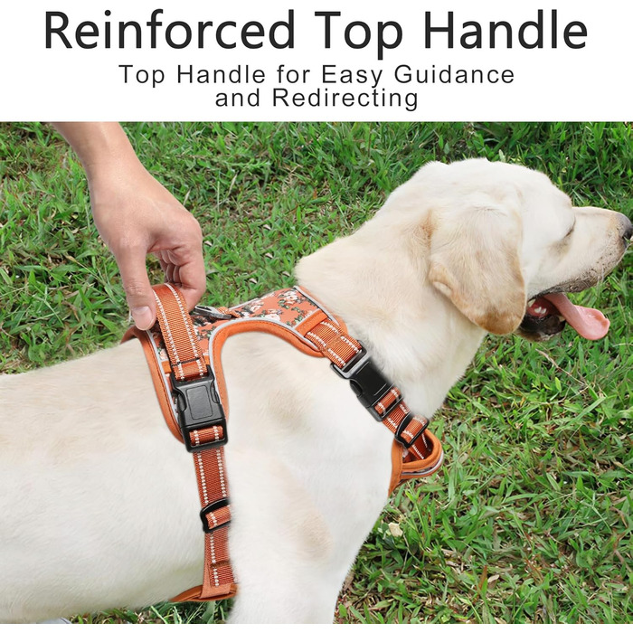 Шлейка для собак HEELE з поглинанням ривка, світловідбиваюча, для середніх собак, з м'яким ручним захопленням, коричнева, розмір M (L - обхват грудей: 43-86 см)