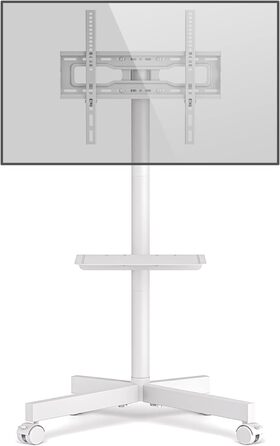 Rolling TV Stand with Wheels - Adjustable Height Mobile TV Trolley for 27-60 inch TVs - VESA 400x400 - 40kg Capacity - White