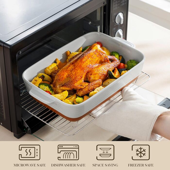 Форма для запікання MALACASA Serie TARA, 4.5L, кераміка, 35*23.8 см, сіра | Для лазаньї, тірамісу, запіканок