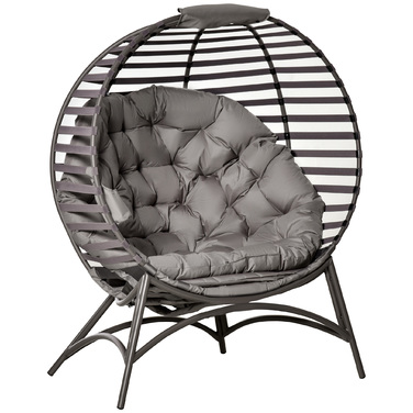 Крісло-мішок Outsunny Papasan, садове крісло, 2 кошика, подушка овальної форми, розкладне крісло для відпочинку, балкон, тераса, пісочно-коричневий колір, сталь, 118x75x139 см | Aosom