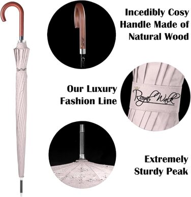 Royal Walk Automatic Travel Golf Umbrella - 54 inch / 137cm - Windproof, Waterproof, Large Size for 2 People - Classic Design with Wooden Handle - Unisex