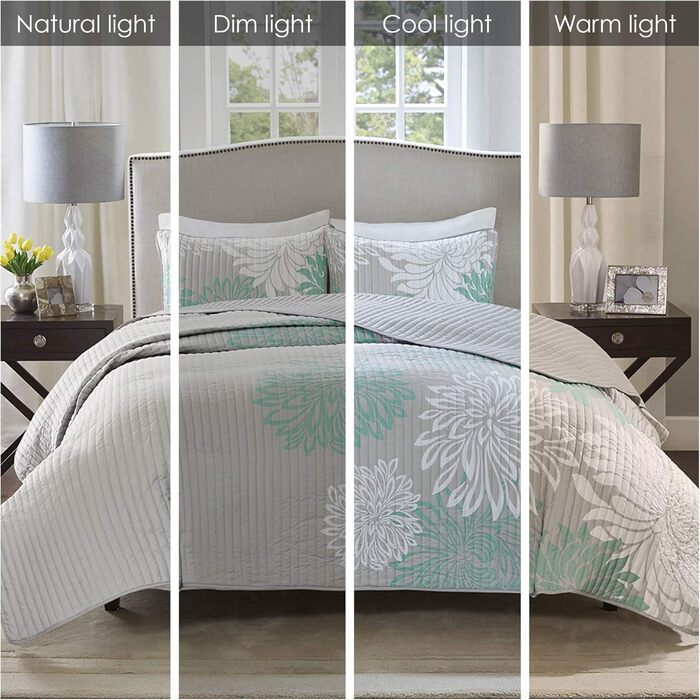 Комплект постільної білизни Comfort Spaces Enya CS14-0064, 3-частинний, квітковий принт, розмір King, блакитно-сірий, 264 x 229 см