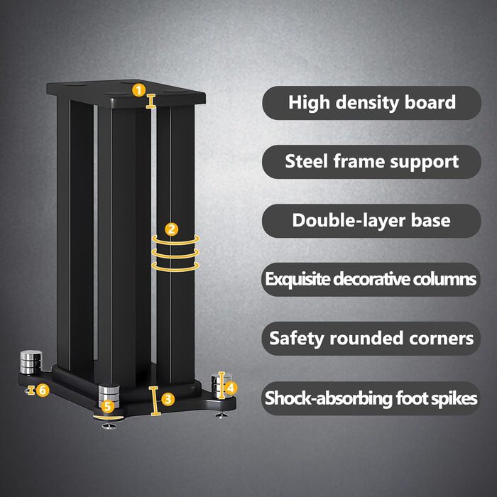 Підставка для колонок 2 шт., сталевий каркас, до 40 кг, поглинання вібрацій, MDF, покращує звук (чорний, 60 см)