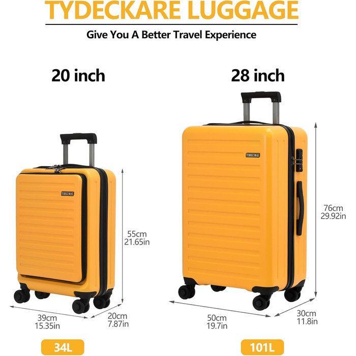 Набір валіз TydeCkare 20/28' (55x39x20/66x46x23 см), з відділенням для ноутбука, TSA-замок, ABS+PC, помаранчевий