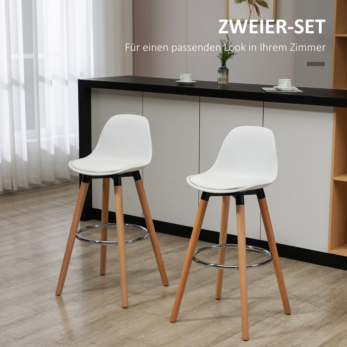 HOMCOM 2-Piece Bar Stool Set, Kitchen Stool, Bar Chair with Footrests, Faux Leather, White, 38.5 x 42.5 x 91 cm for Dining Room, Kitchen