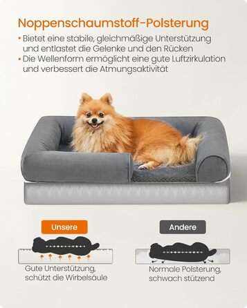 Ортопедичне ліжко для собак Feandrea, м'яке, з піднятими бортиками, 91x68x18 см, знімний чохол, антиковзаюча підставка