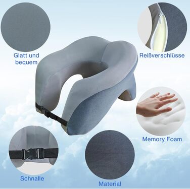 Ортопедична подушка для шиї Yeelan з піни Memory Foam, U-подібна дорожня подушка для дорослих, універсальна для літака, дому, офісу та кемпінгу, сіра