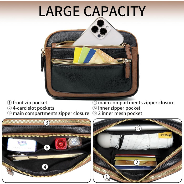 Чоловіча та жіноча поясна сумка з натуральної шкіри, універсальна сумка через плече, сумка на пояс, чорно-коричнева (10#)