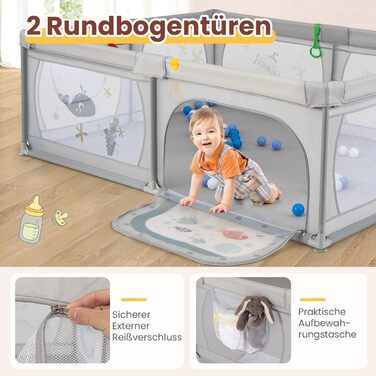 DREAMADE 200 x 140 cm Baby Playpen, Playard with 50 Balls & Carry Bag, Crawling Fence for Children for Indoor & Outdoor Use (Gray Underwater World, without mattress) Gray Underwater World without mattress