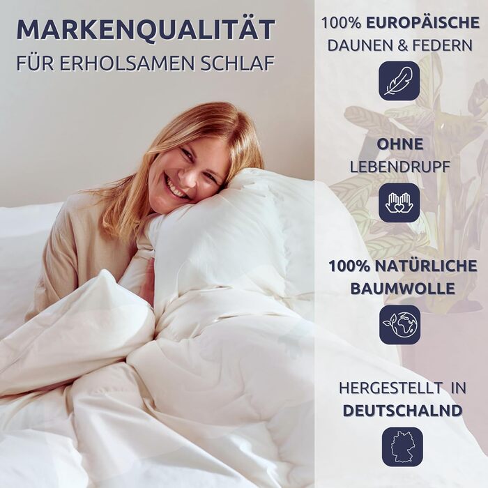 Clemens Down Pillow 80x80 cm Medium Firmness (1800g) High-Quality European Feathers 85% & Down 15% Made in Germany, Popular Pillow for Back & Side Sleepers - Down Feather Pillow Stabilizing Medium Firmness 80 x 80 cm
