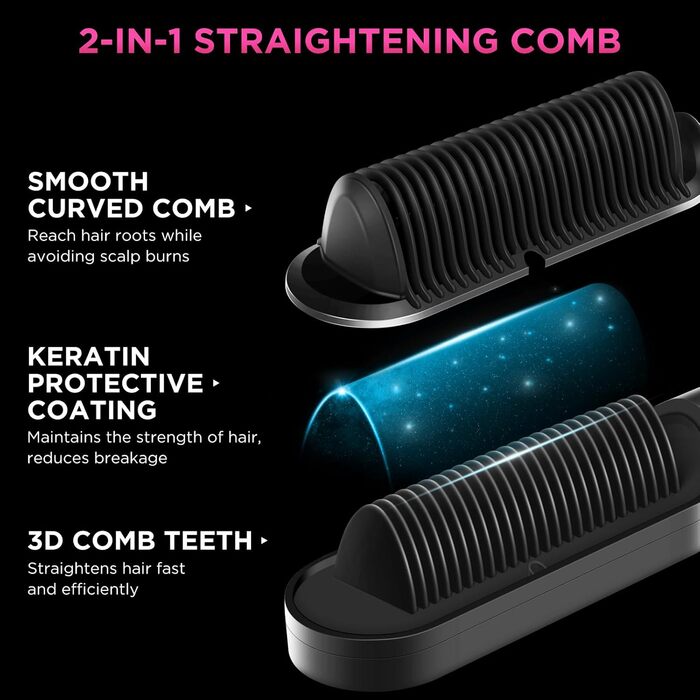 Іонізаційна випрямляюча щітка PARWIN PRO BEAUTY з LED-дисплеєм, захистом від опіків, швидким нагрівом та 4 температурними режимами (чорна)