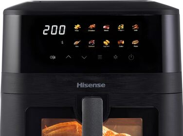 Фритюрниця без олії Hisense HAF2700DCD, 2700 Вт, 11 л, 8 програм, антипригарне покриття, дисплей, енергоефективна, SyncServe, чорна