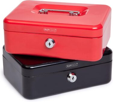 Металева касова скринька Rapesco SB0006B1 з замком, 3 ключами та висувним відділенням, розмір 6, чорна