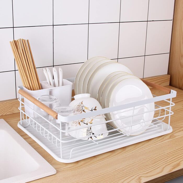 Dish Drying Rack, Dish Basket, Dish Drying Rack, Dish Drainer, Dish Drying Rack for Kitchen Counter Sink Organizer (White)