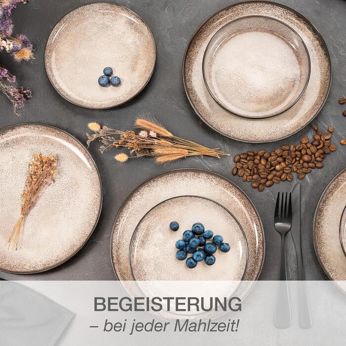 Набір посуду Moritz & Moritz VIDA Beige 18 предметів - Сучасний сервіз з порцеляни, стійкий до подряпин, для мікрохвильової печі та посудомийної машини, 6 персон