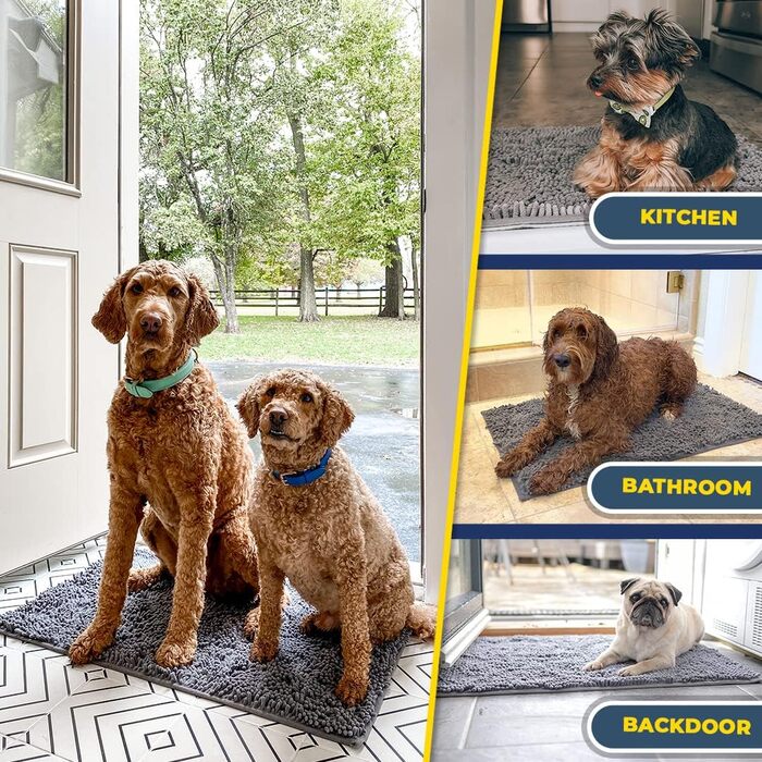 Килимок Muddy Mat® для підлоги та домашніх улюбленців, суперпоглинаючий мікрофібра, нековзний, товстий, праний, для кухні, ванної, спальні, приміщення й вулиці, сірий, розмір M, 76,2x48,3 см
